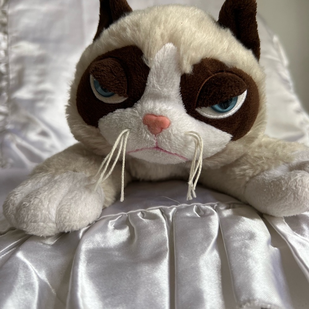White and Brown Stuffed Cat with Striking Features